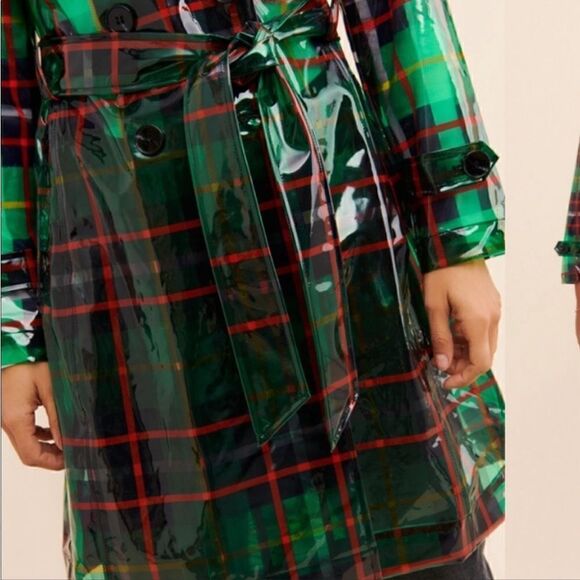 Anthropologie Eva Franco London Frog Plaid Rain Coat Trench Size 4 - Picture 9 of 13